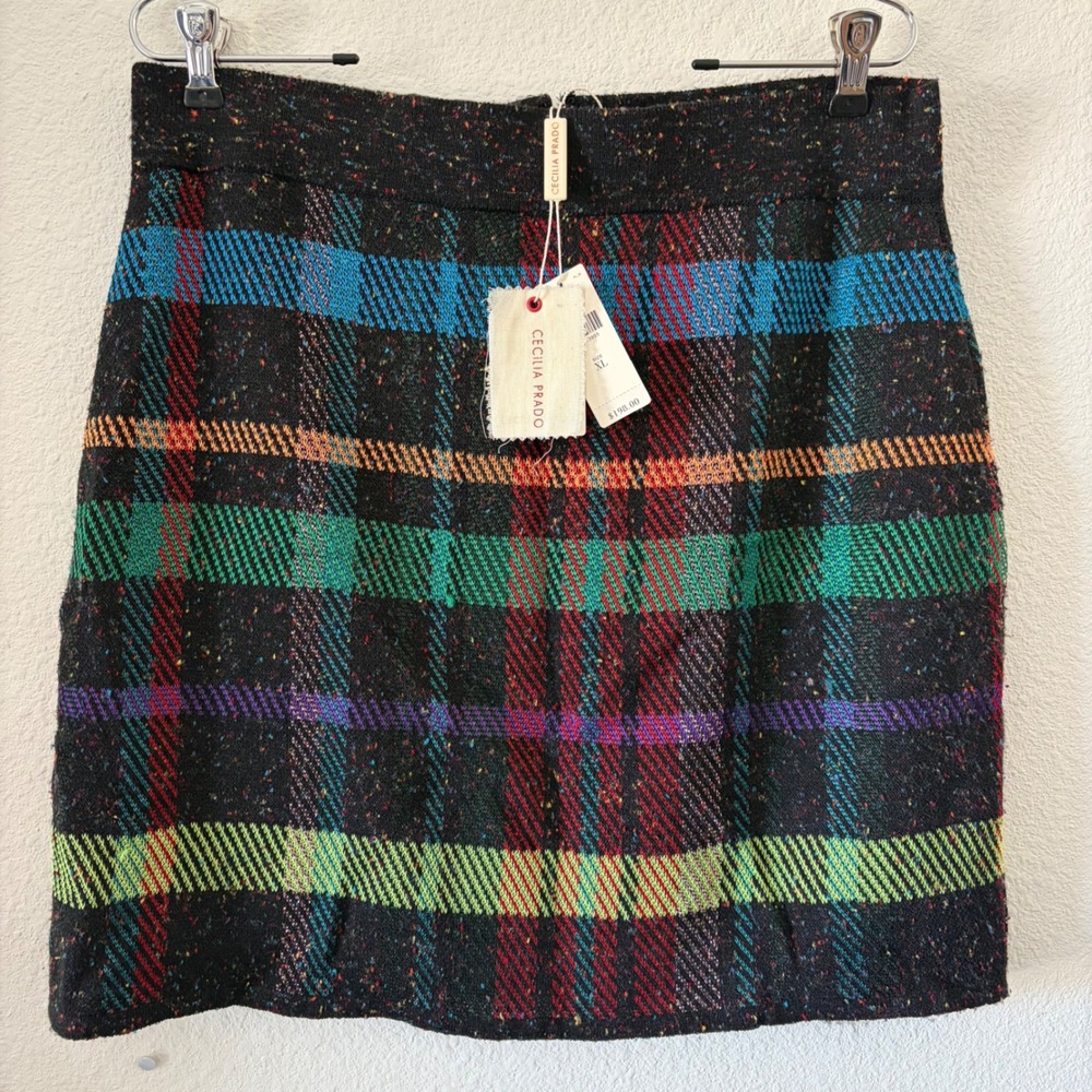 Cecilia Prado Plaid Mini Skirt Women XL Multi-Color Knit Confetti BL Motif NEW